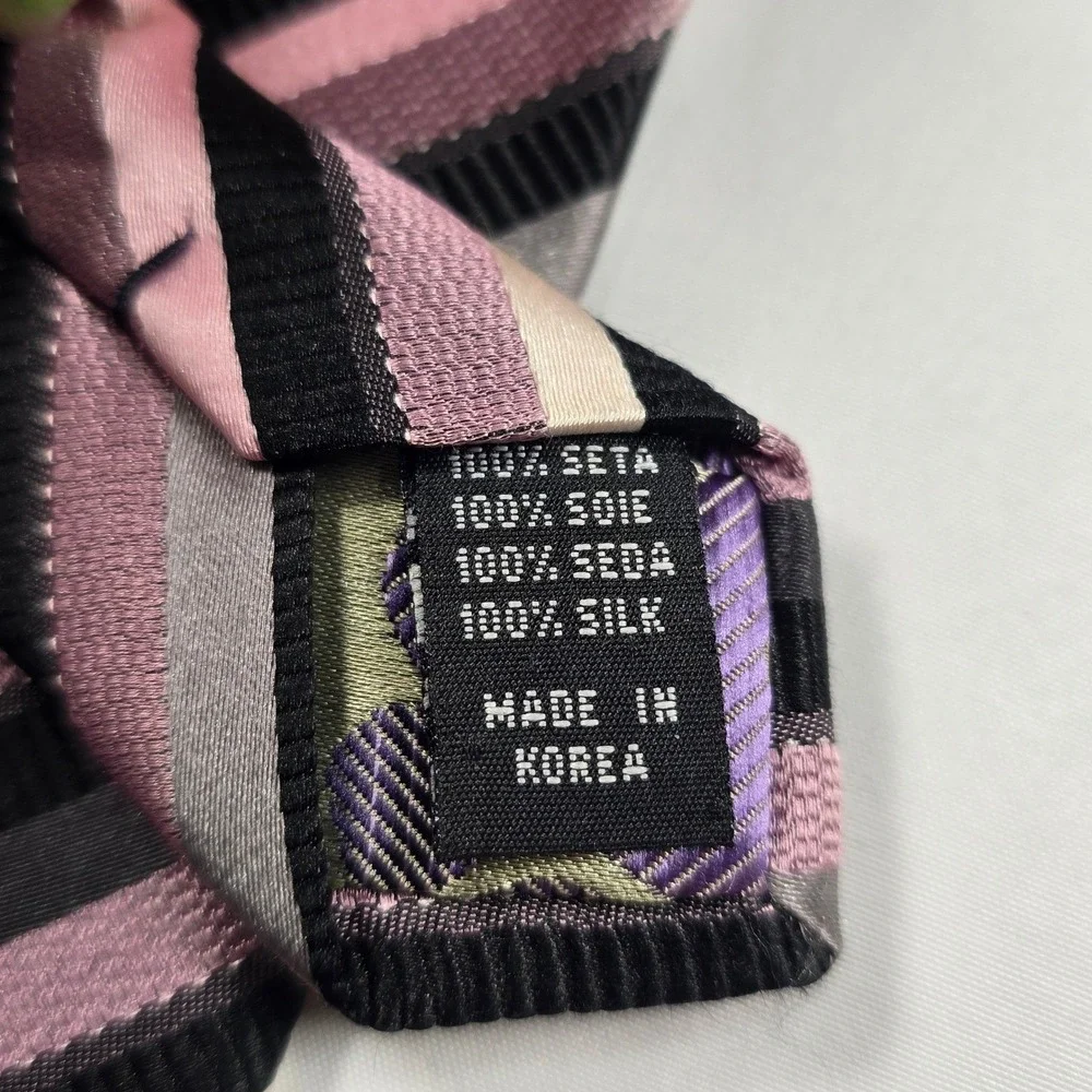 Silk Tie Roberto Villini Couture Pink‎ Grey Black Striped Designer Mens